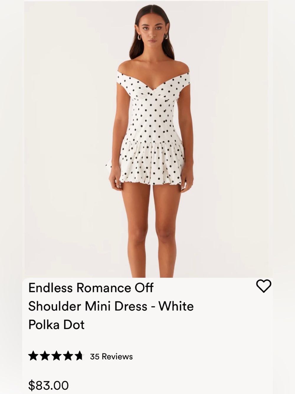 Brand New/Tags PepperMayo White Off The Shoulder Polk A Dot Bubble Mini Dress